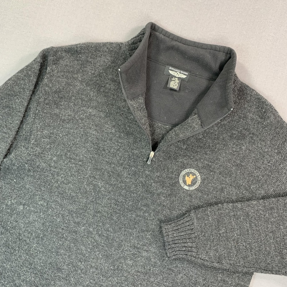 VTG Straight Down Sweater Mens LG Gray Wool 1/4 Zip Mock Pullover Golf Hong Kong